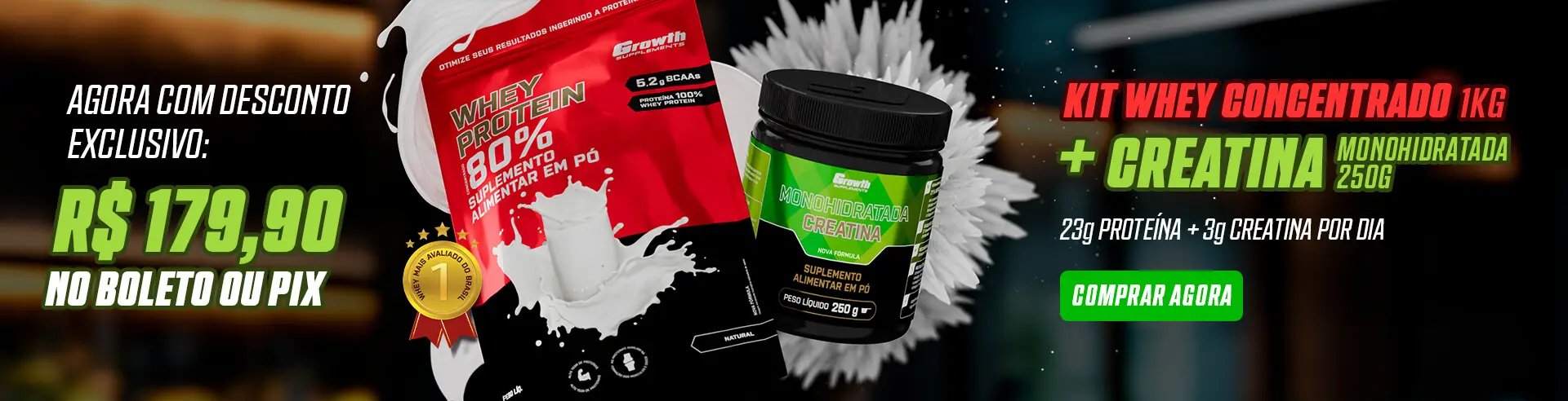 Kit whey protein concentrado 1kg e creatina monohidratada 250g