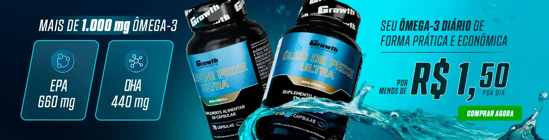 Óleo de peixe ultra 75 softgel - Growth Supplements