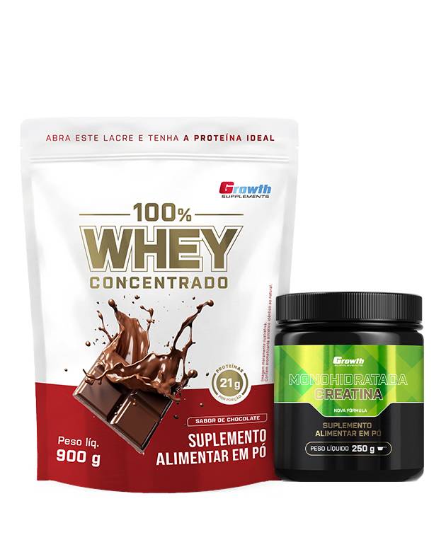 Kit 100% Whey Protein Concentrado 900g e Creatina Monohidratada 250g