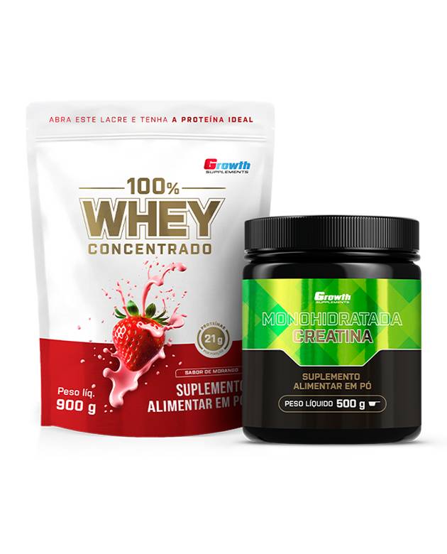 Kit 100% Whey Protein Concentrado 900g e Creatina Monohidratada 500g