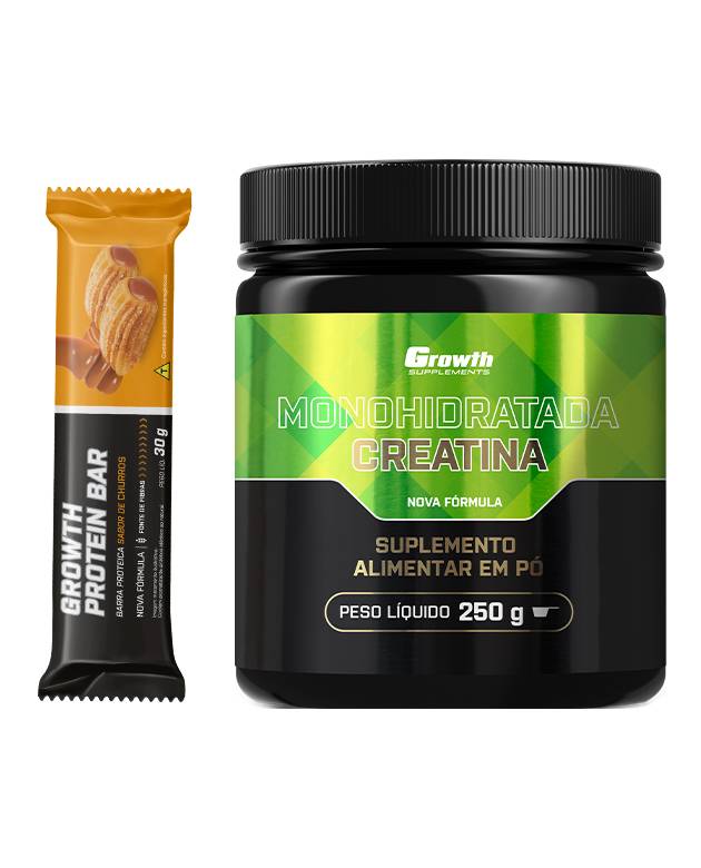 Kit Creatina Monohidratada 250g + Barra de Proteína 30g Display C/ 12 UN