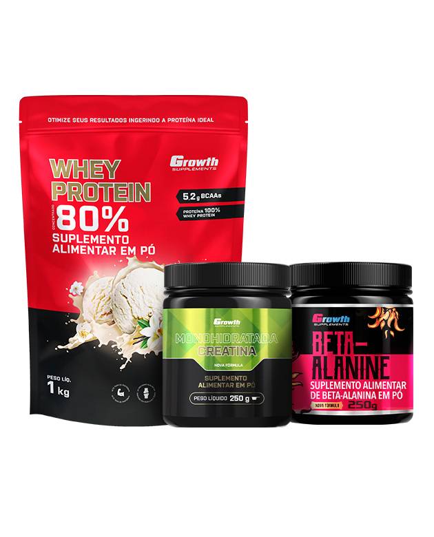 Kit Whey Protein Concentrado 1kg, Creatina Monohidrata 250g, Beta Alanina 250g