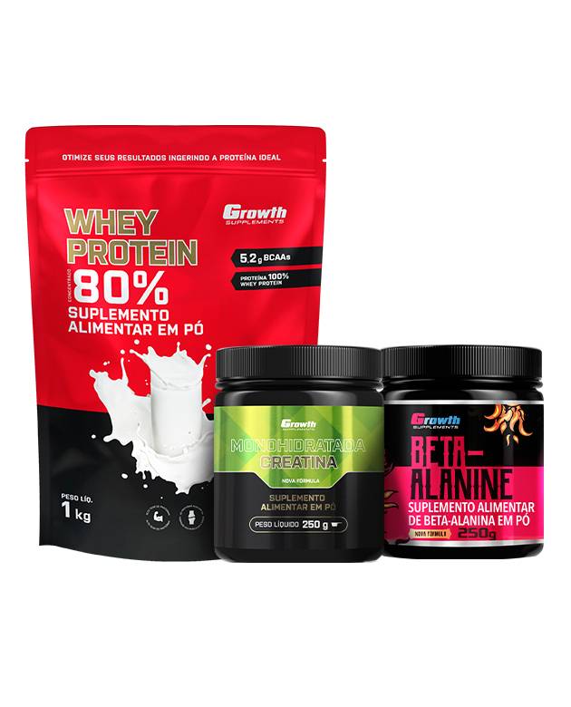 Kit Whey Protein Concentrado 1kg, Creatina Monohidrata 250g, Beta Alanina 250g