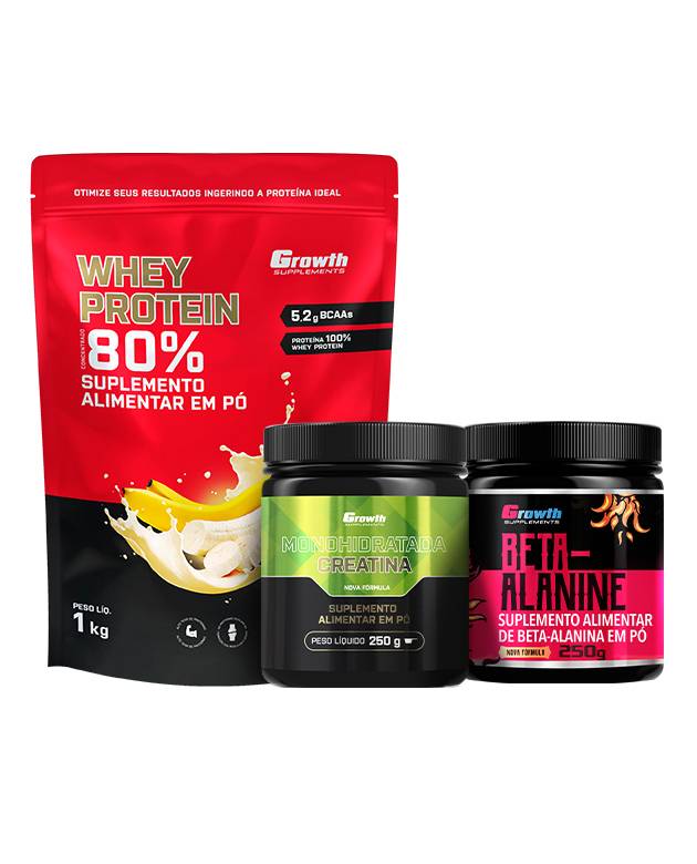 Kit Whey Protein Concentrado 1kg, Creatina Monohidrata 250g, Beta Alanina 250g