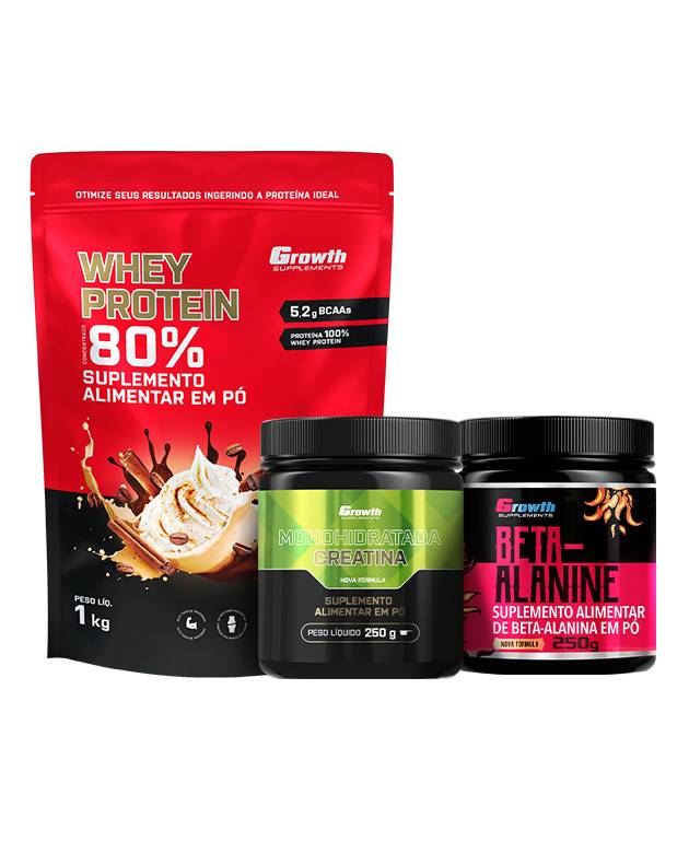 Kit Whey Protein Concentrado 1kg, Creatina Monohidrata 250g, Beta Alanina 250g