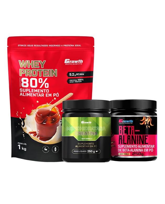 Kit Whey Protein Concentrado 1kg, Creatina Monohidrata 250g, Beta Alanina 250g