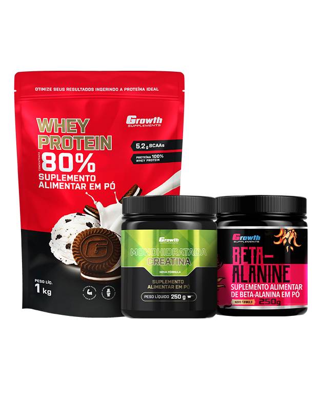 Kit Whey Protein Concentrado 1kg, Creatina Monohidrata 250g, Beta Alanina 250g