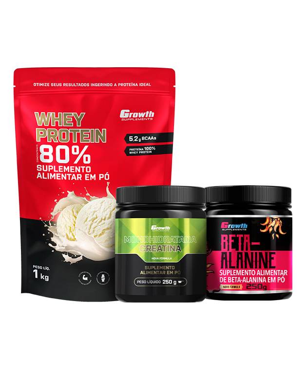 Kit Whey Protein Concentrado 1kg, Creatina Monohidrata 250g, Beta Alanina 250g