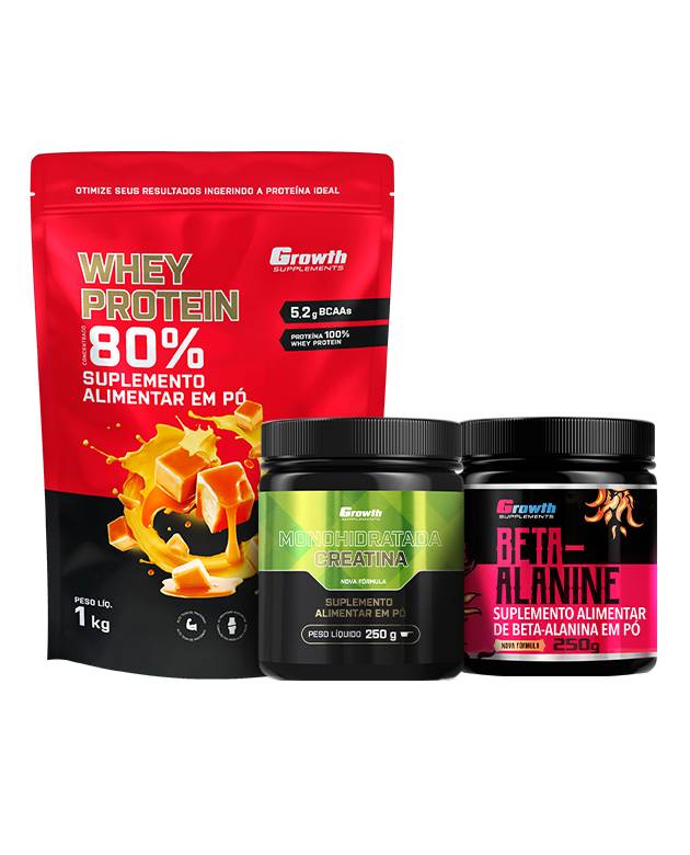 Kit Whey Protein Concentrado 1kg, Creatina Monohidrata 250g, Beta Alanina 250g
