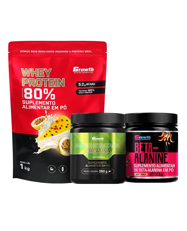 Kit Whey Protein Concentrado 1kg, Creatina Monohidrata 250g, Beta Alanina 250g