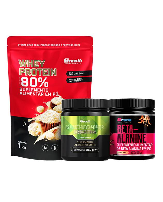 Kit Whey Protein Concentrado 1kg, Creatina Monohidrata 250g, Beta Alanina 250g
