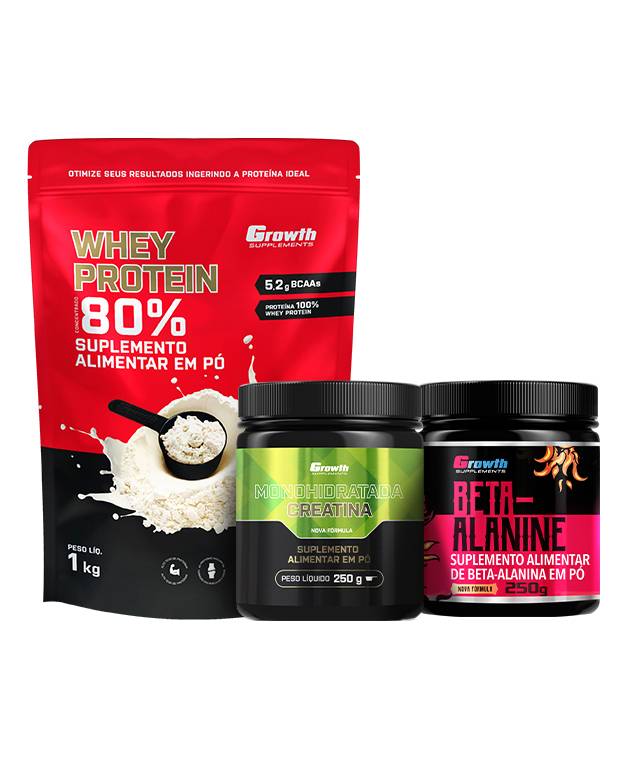 Kit Whey Protein Concentrado 1kg, Creatina Monohidrata 250g, Beta Alanina 250g