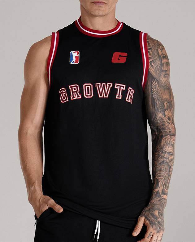 Regata Basquete Preta Logo Vermelho Growth Desde 2009